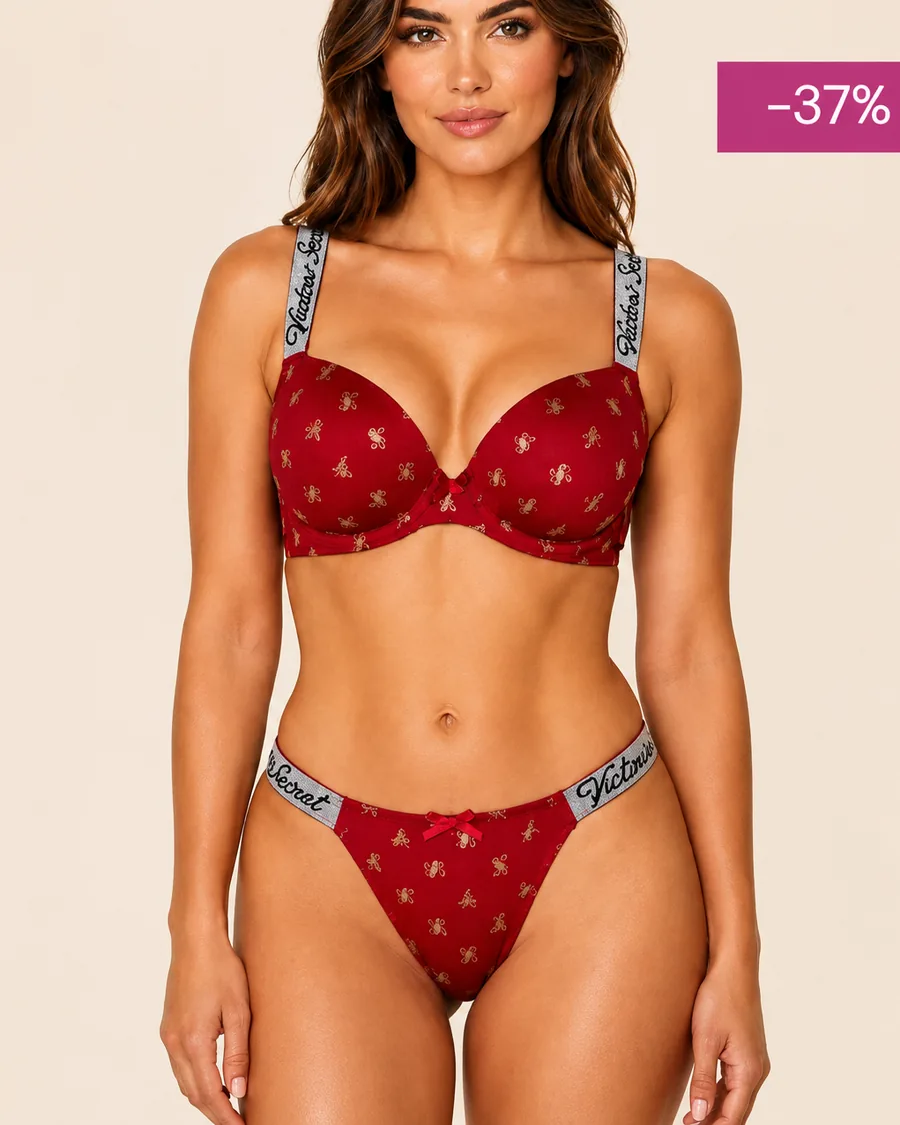 Red Star Print Bra & Panty Set